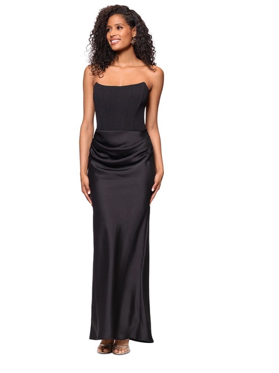 Betsy & Adam Dresses & Skirts - NEW Betsy and Adam Debra strapless corset mixed media draped gown in black Sz 8